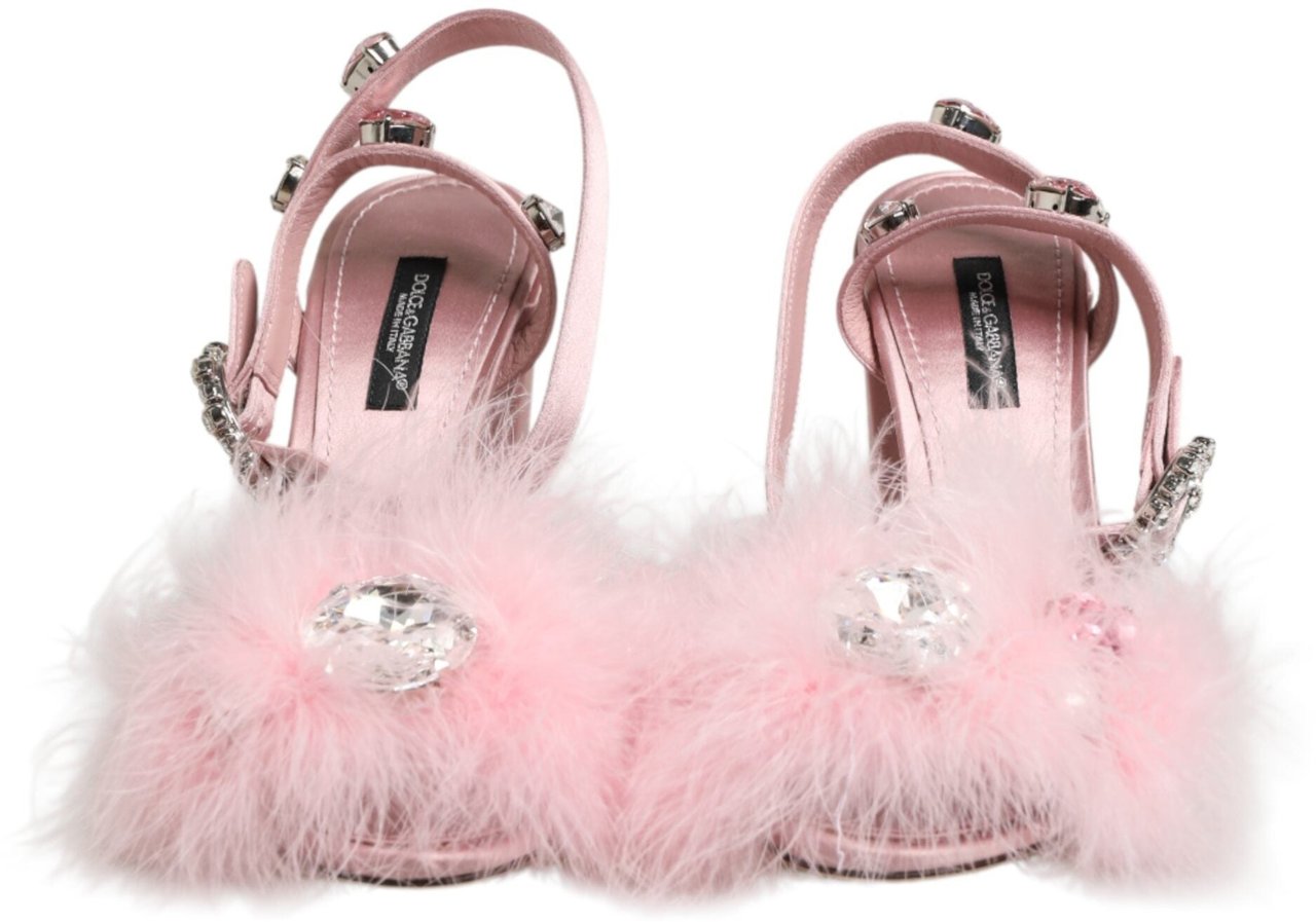 Dolce & Gabbana Pink Sequined Ankle Strap Sandals Shoes Roze