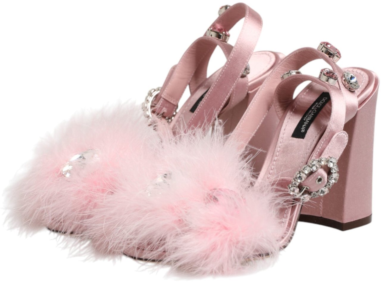Dolce & Gabbana Pink Sequined Ankle Strap Sandals Shoes Roze