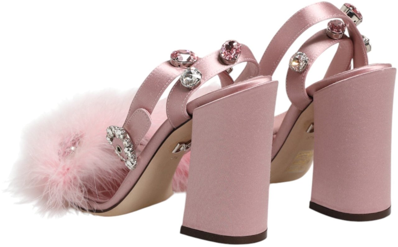 Dolce & Gabbana Pink Sequined Ankle Strap Sandals Shoes Roze