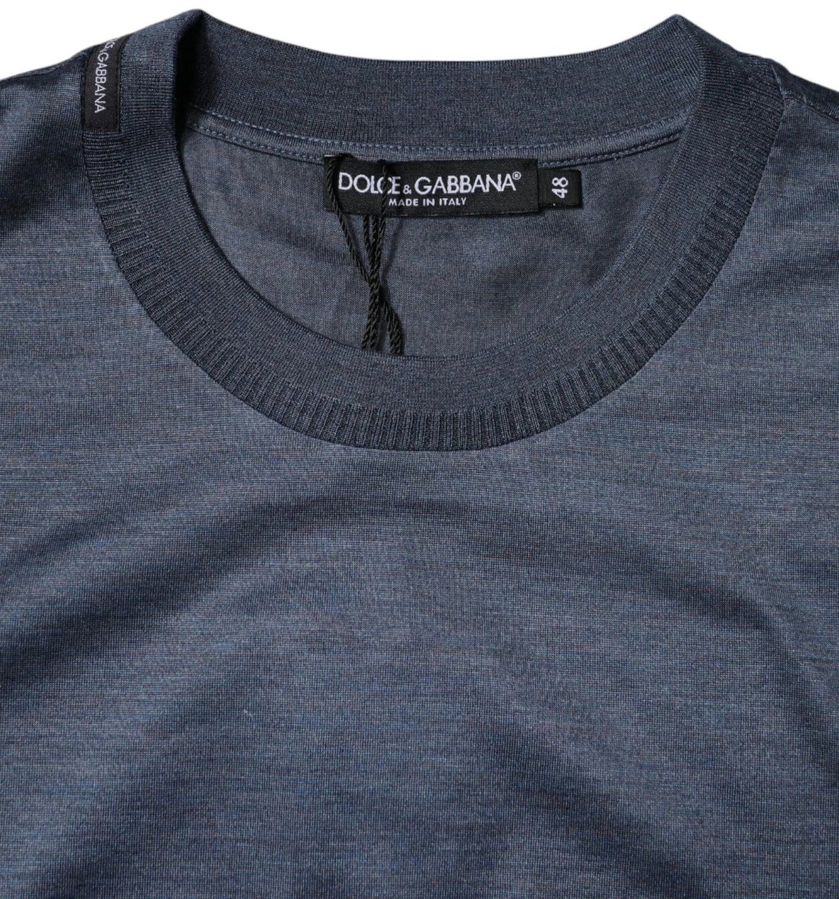 Dolce & Gabbana Blue Silk Crew Neck Short Sleeves Men T-shirt Blauw