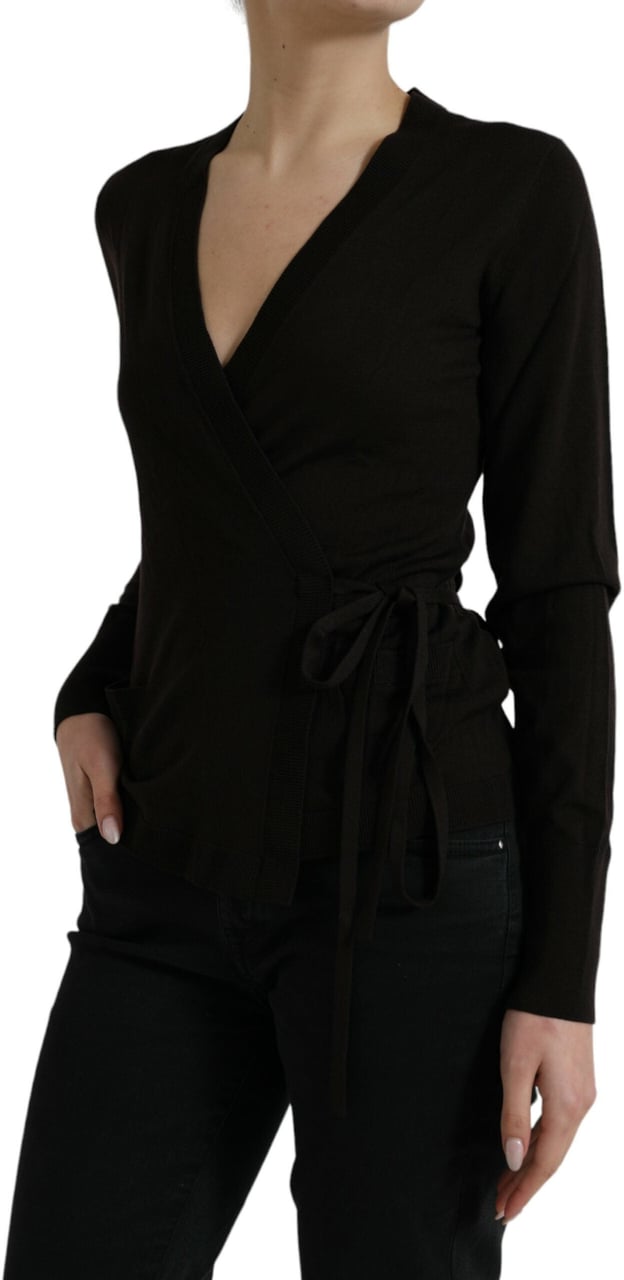 Dolce & Gabbana Black Wool V-neck Crossed Cardigan Sweater Zwart
