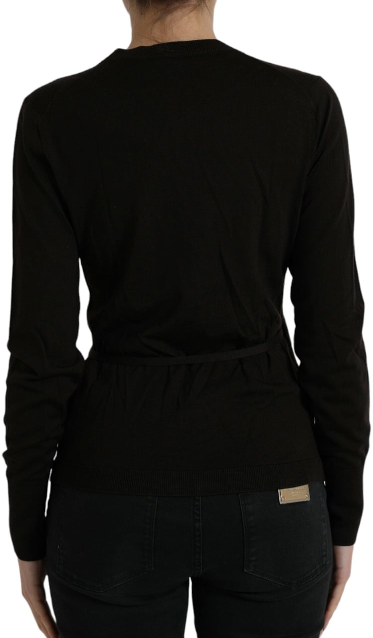 Dolce & Gabbana Black Wool V-neck Crossed Cardigan Sweater Zwart