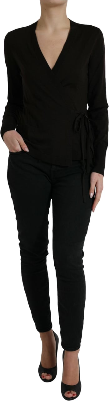 Dolce & Gabbana Black Wool V-neck Crossed Cardigan Sweater Zwart