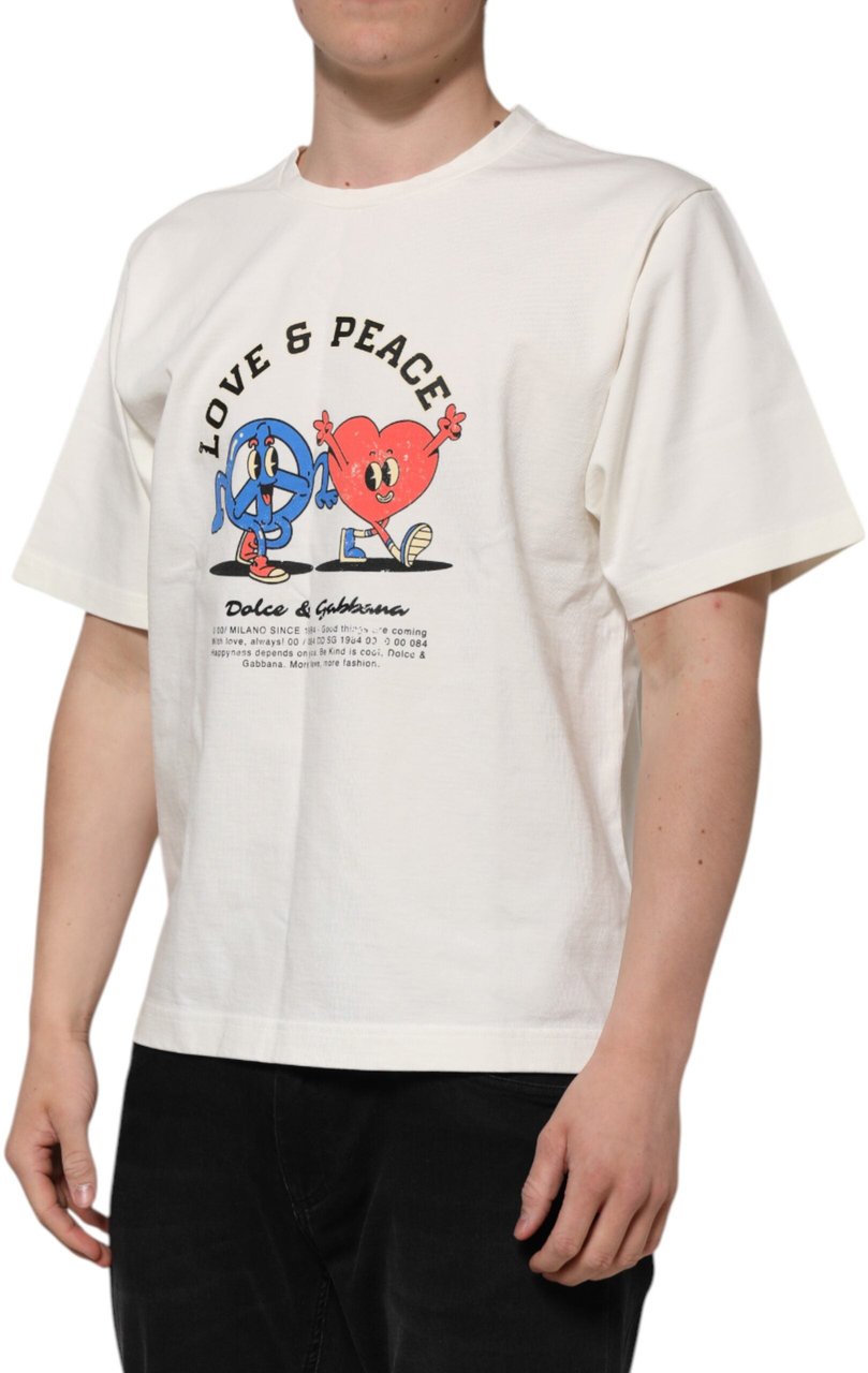 Dolce & Gabbana White Love Peace Cotton Men Crew Neck T-shirt Wit