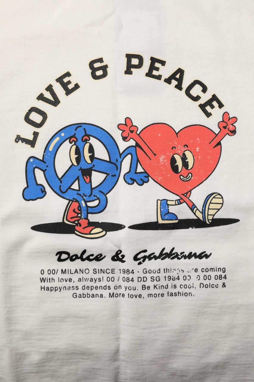 Dolce & Gabbana White Love Peace Cotton Men Crew Neck T-shirt Wit