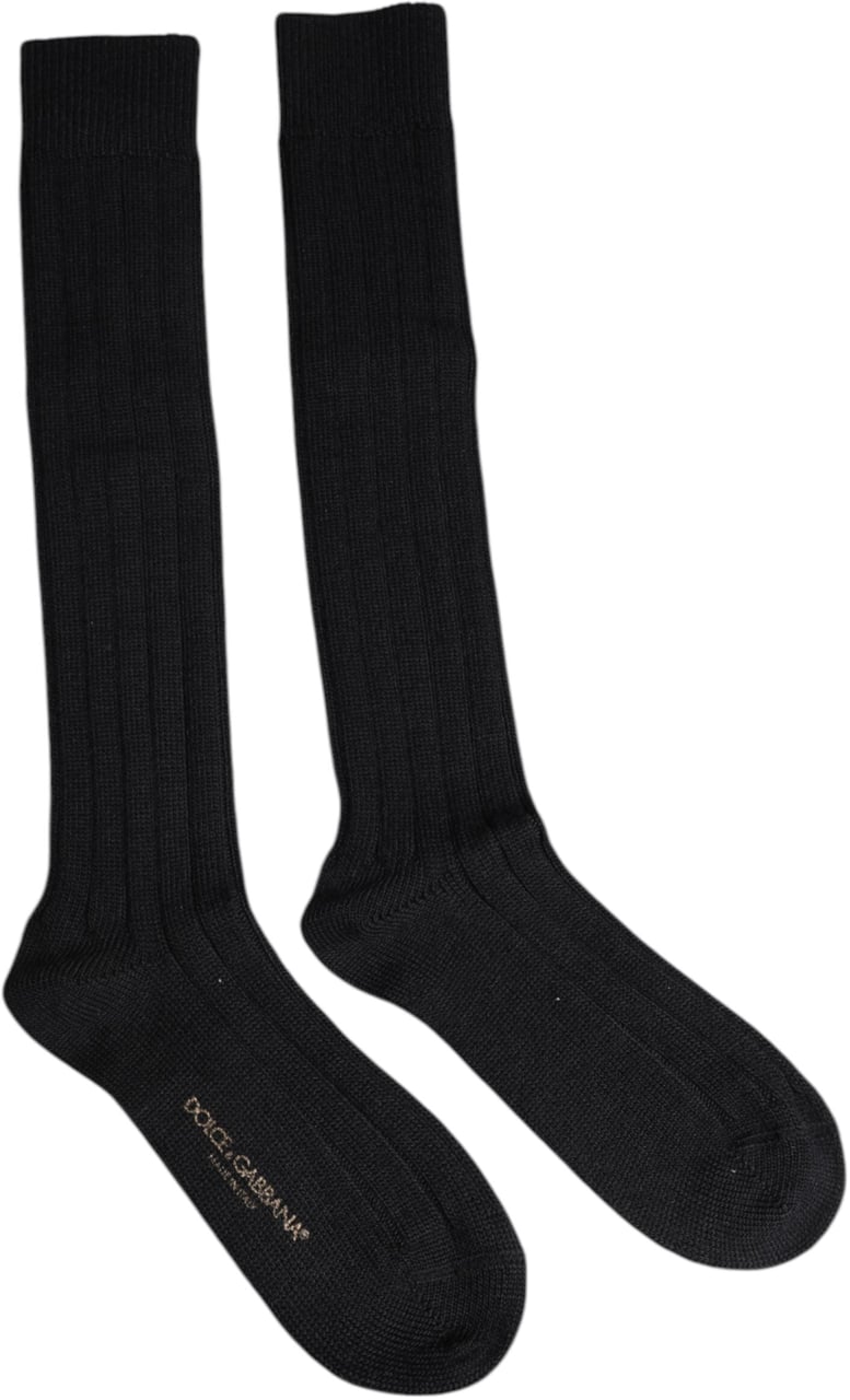Dolce & Gabbana Black DG Logo Print Over The Calf Socks Zwart