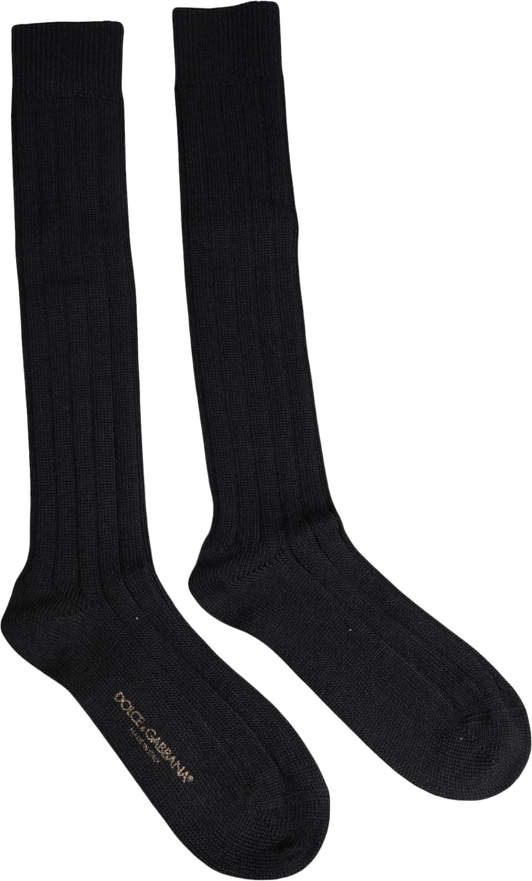 Dolce & Gabbana Black DG Logo Print Over The Calf Socks Zwart