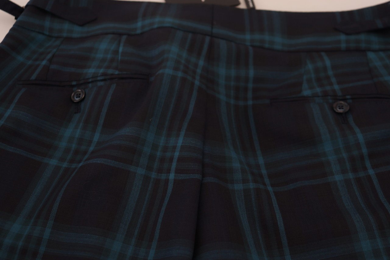 Dolce & Gabbana Blue Purple Plaid Wool Trousers Pants Blauw