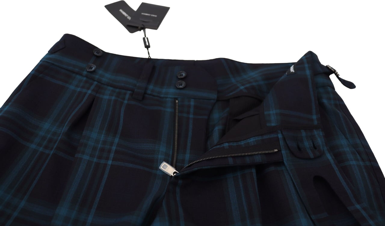 Dolce & Gabbana Blue Purple Plaid Wool Trousers Pants Blauw
