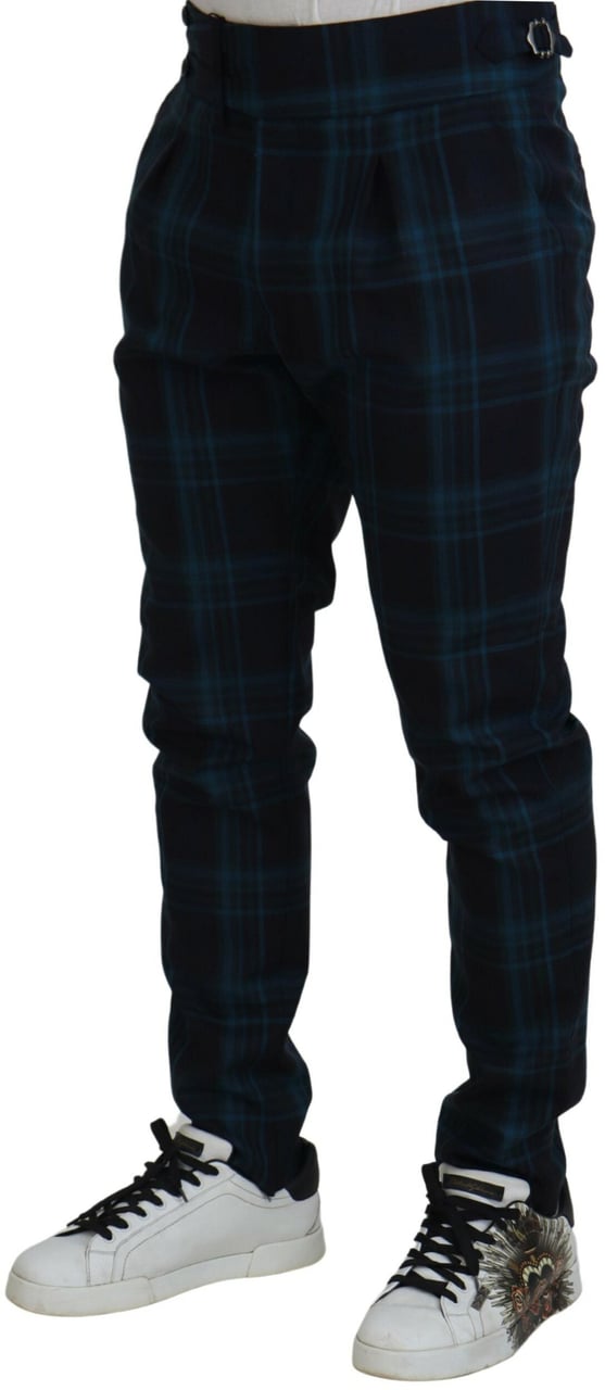 Dolce & Gabbana Blue Purple Plaid Wool Trousers Pants Blauw