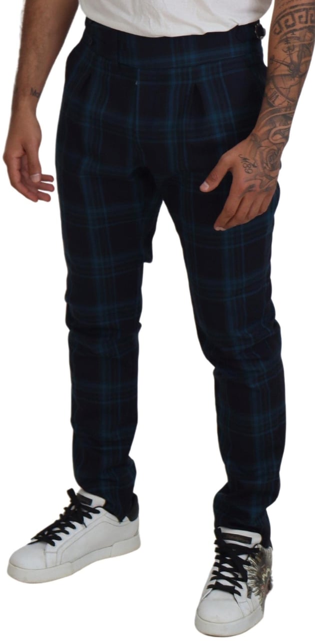 Dolce & Gabbana Blue Purple Plaid Wool Trousers Pants Blauw