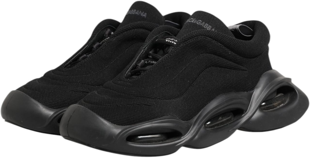 Dolce & Gabbana Black Lace Up Wave Low Top Men Sneaker Shoes Zwart