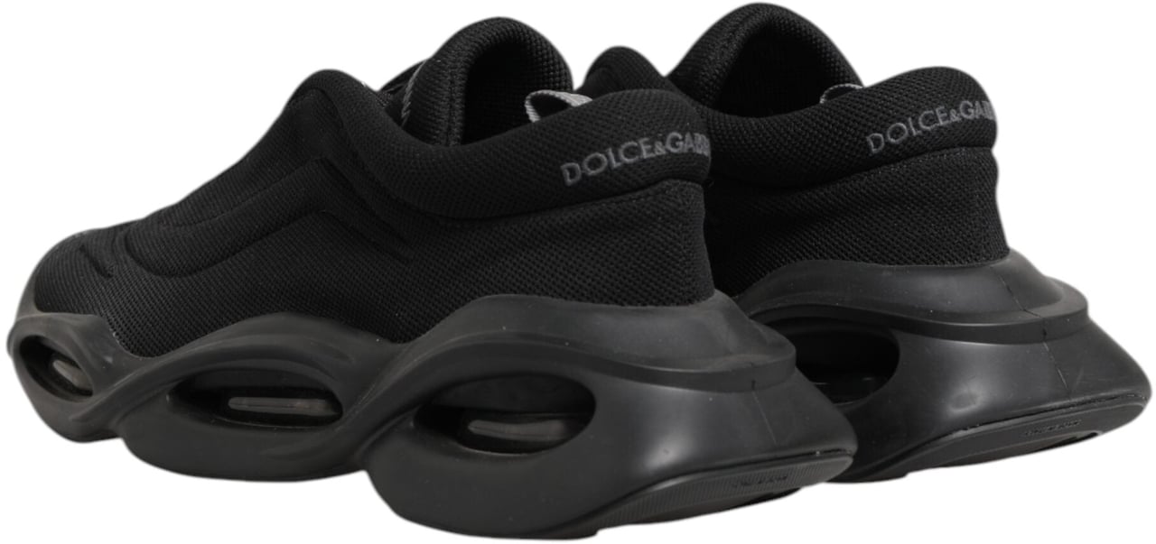 Dolce & Gabbana Black Lace Up Wave Low Top Men Sneaker Shoes Zwart