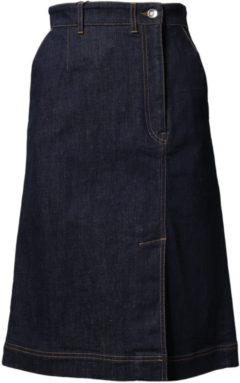 Dolce & Gabbana Dark Blue Cotton A-line Denim Midi Skirt Blauw