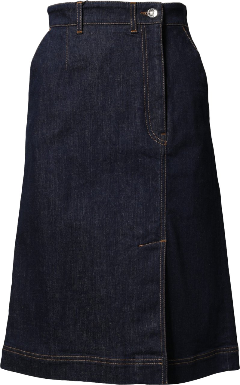 Dolce & Gabbana Dark Blue Cotton A-line Denim Midi Skirt Blauw