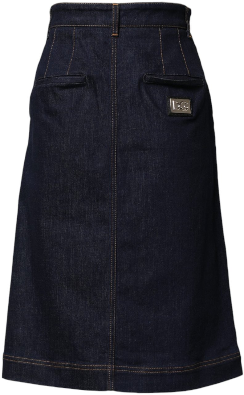 Dolce & Gabbana Dark Blue Cotton A-line Denim Midi Skirt Blauw