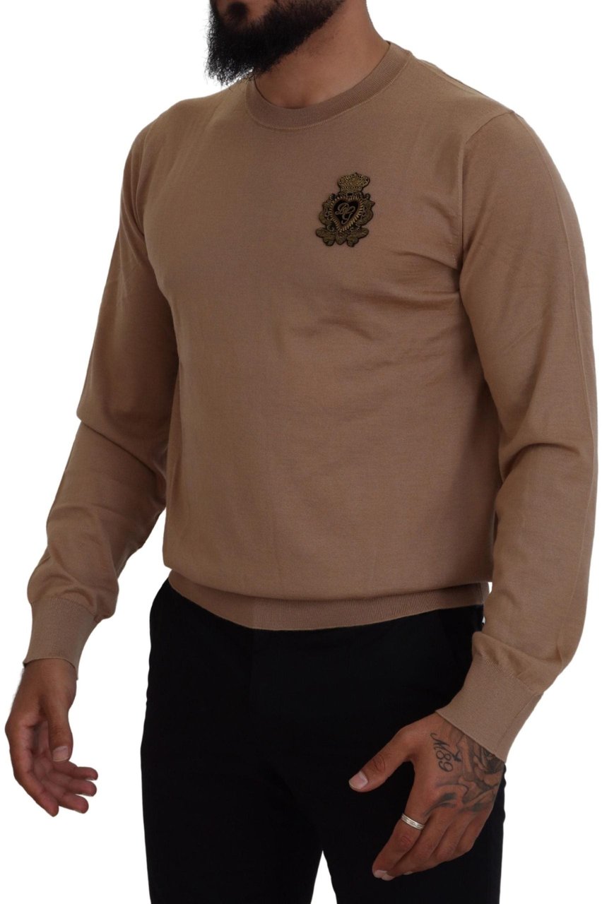 Dolce & Gabbana Beige Cashmere Crown Logo Pullover Sweater Divers