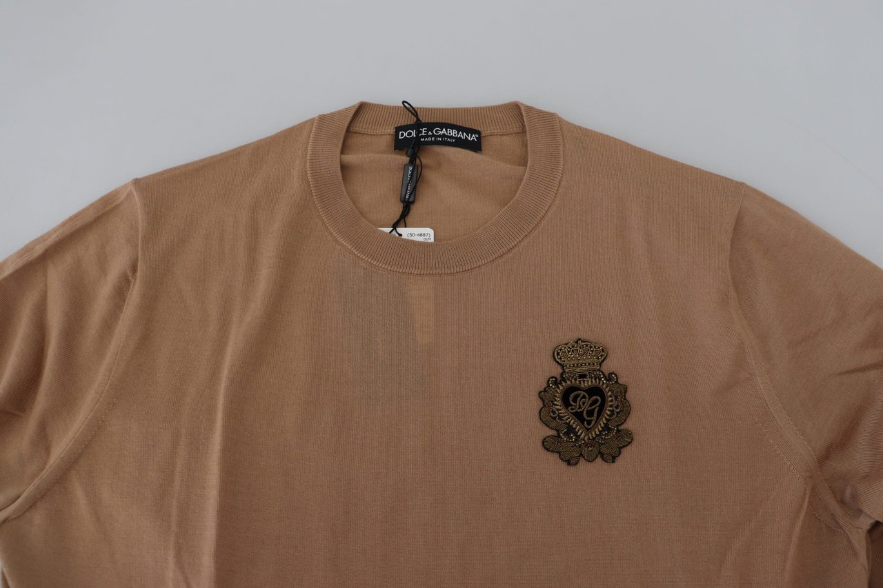 Dolce & Gabbana Beige Cashmere Crown Logo Pullover Sweater Divers