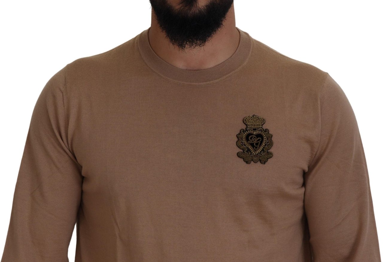 Dolce & Gabbana Beige Cashmere Crown Logo Pullover Sweater Divers