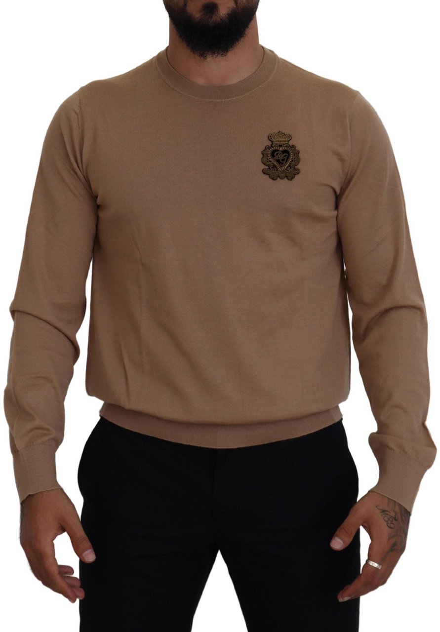 Dolce & Gabbana Beige Cashmere Crown Logo Pullover Sweater Divers