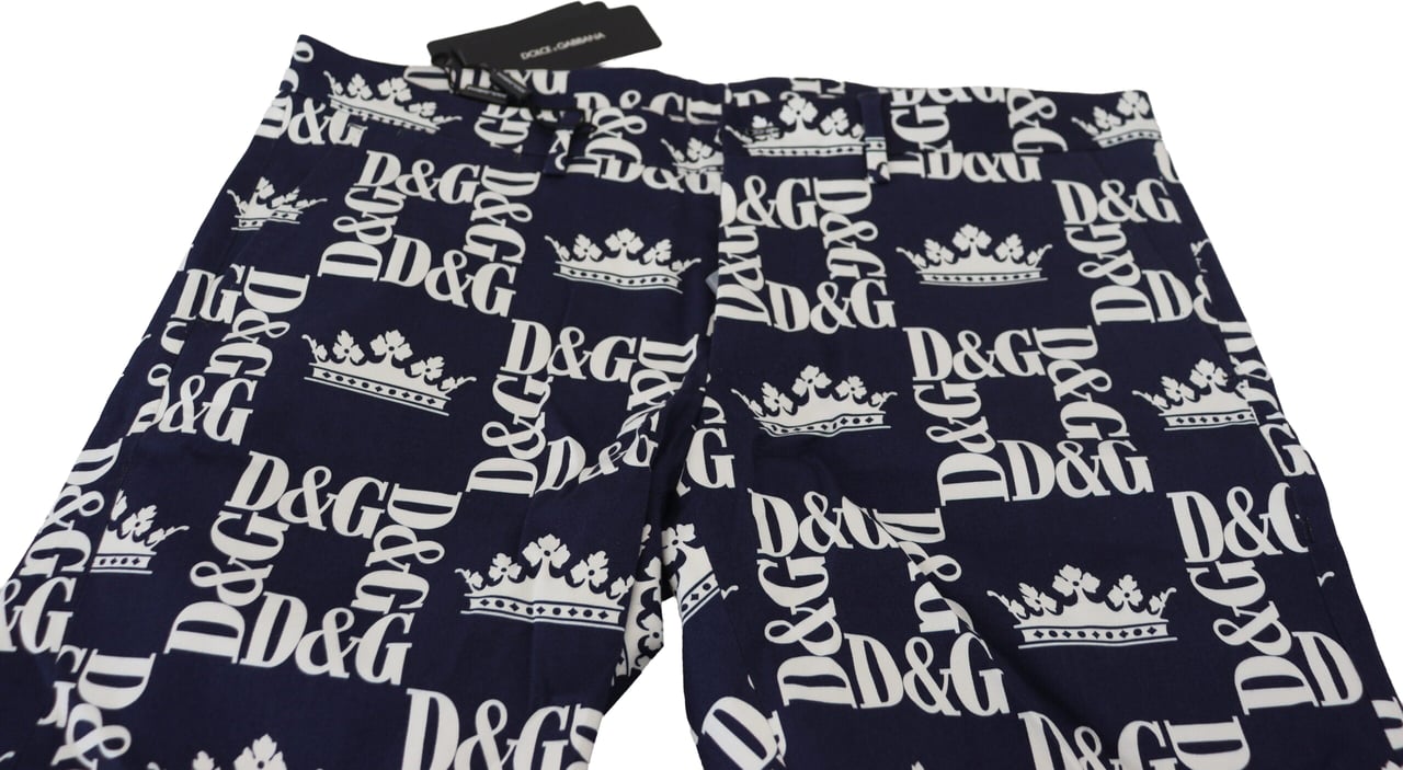 Dolce & Gabbana Blue Logo Print Cotton Chinos Shorts Blauw