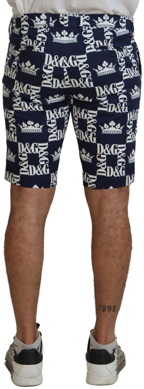 Dolce & Gabbana Blue Logo Print Cotton Chinos Shorts Blauw