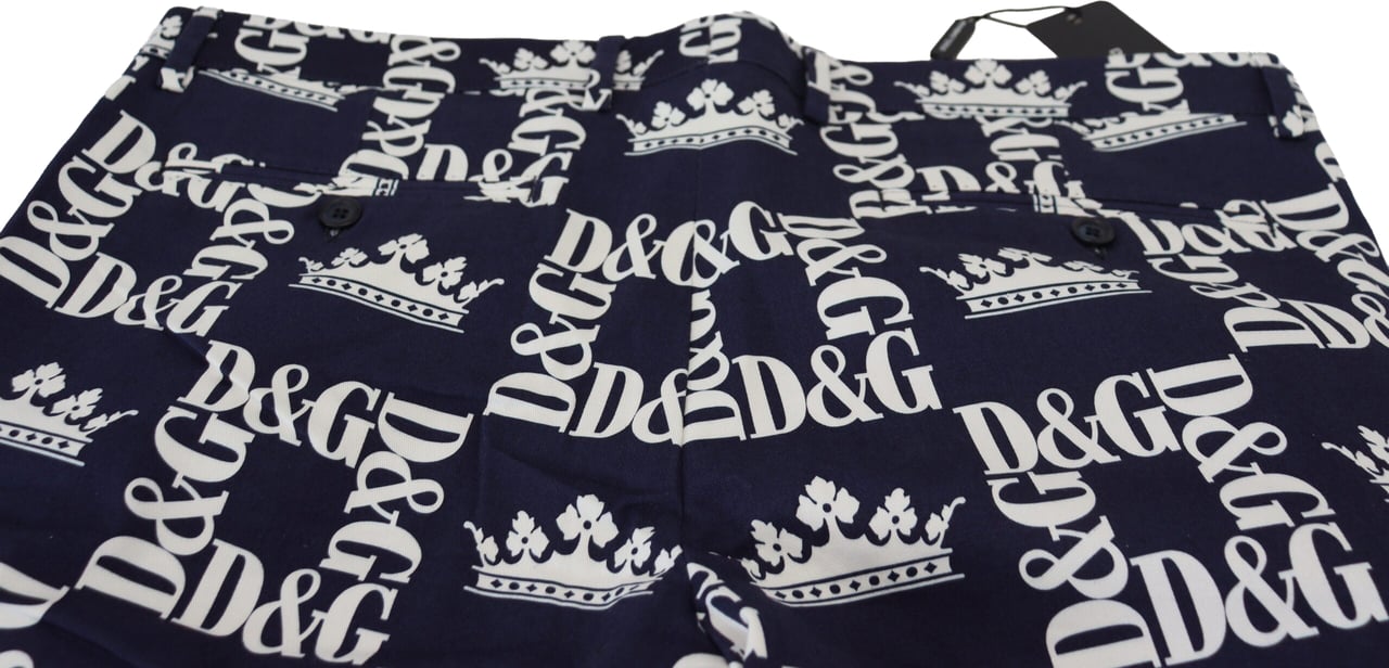 Dolce & Gabbana Blue Logo Print Cotton Chinos Shorts Blauw