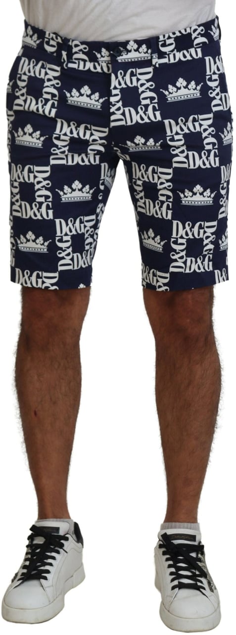 Dolce & Gabbana Blue Logo Print Cotton Chinos Shorts Blauw