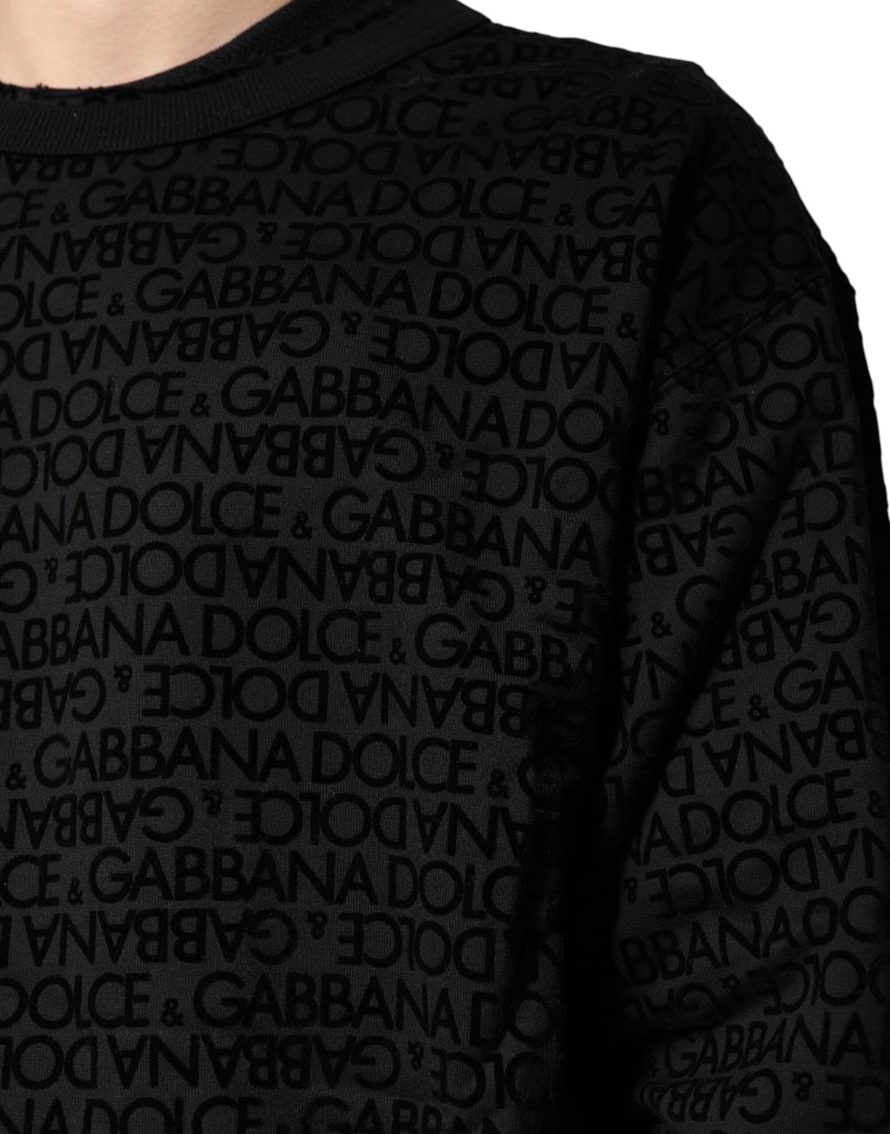 Dolce & Gabbana Black Monogram Crew Neck Sweatshirt Sweater Zwart