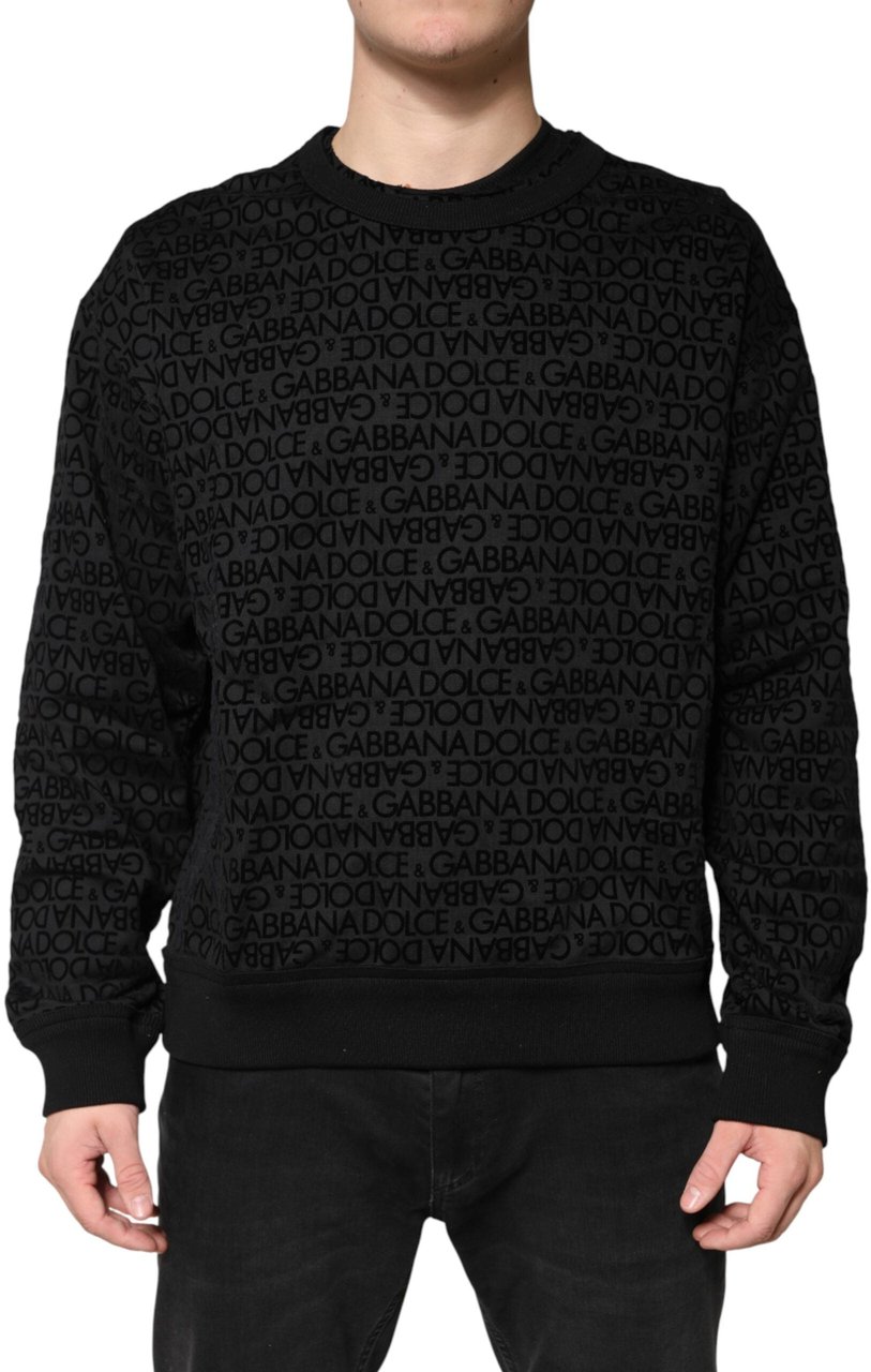 Dolce & Gabbana Black Monogram Crew Neck Sweatshirt Sweater Zwart