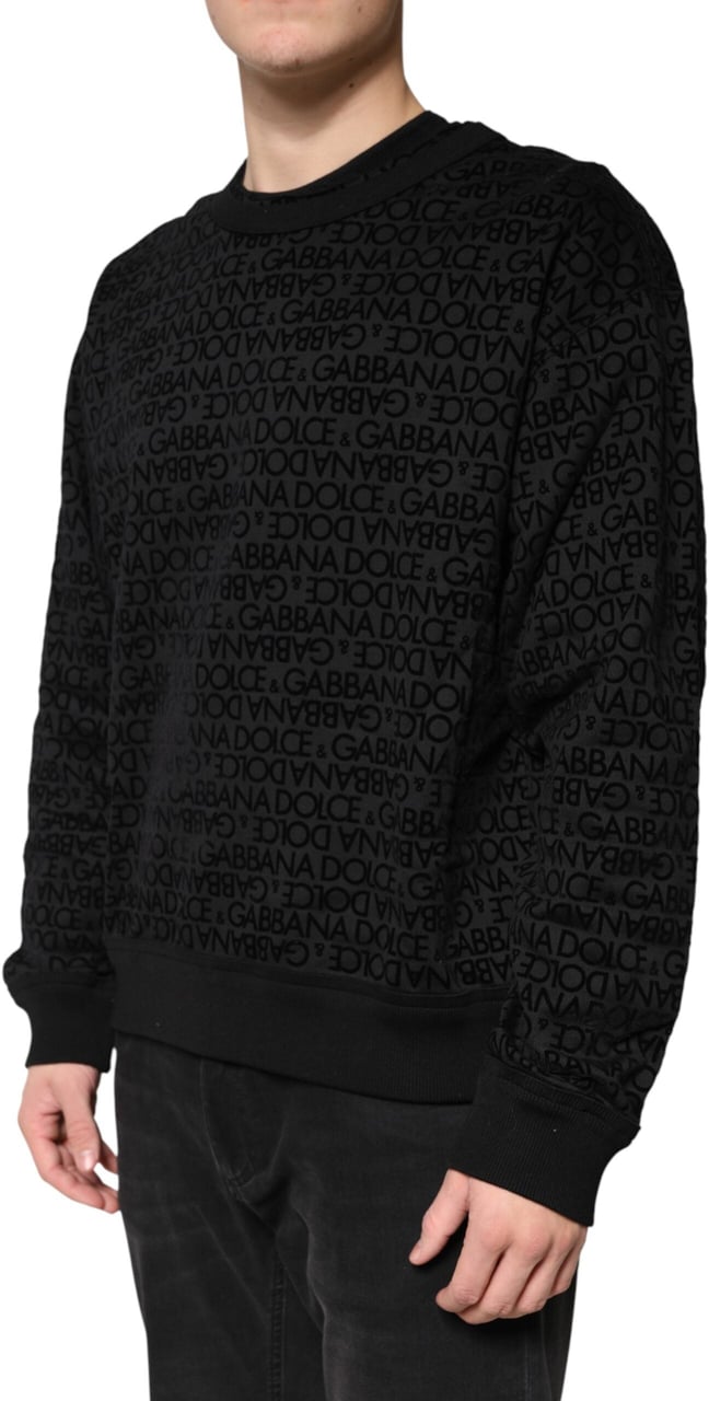 Dolce & Gabbana Black Monogram Crew Neck Sweatshirt Sweater Zwart