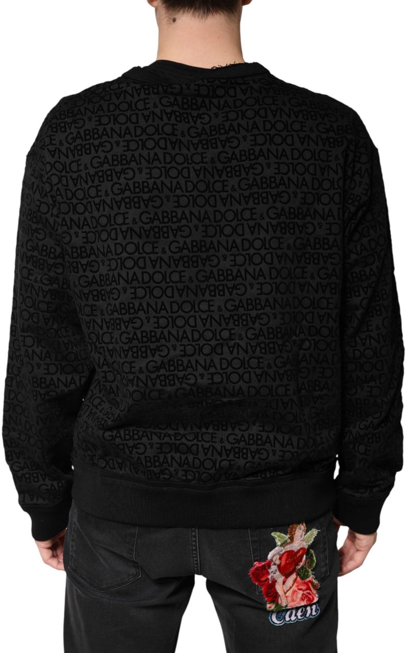 Dolce & Gabbana Black Monogram Crew Neck Sweatshirt Sweater Zwart