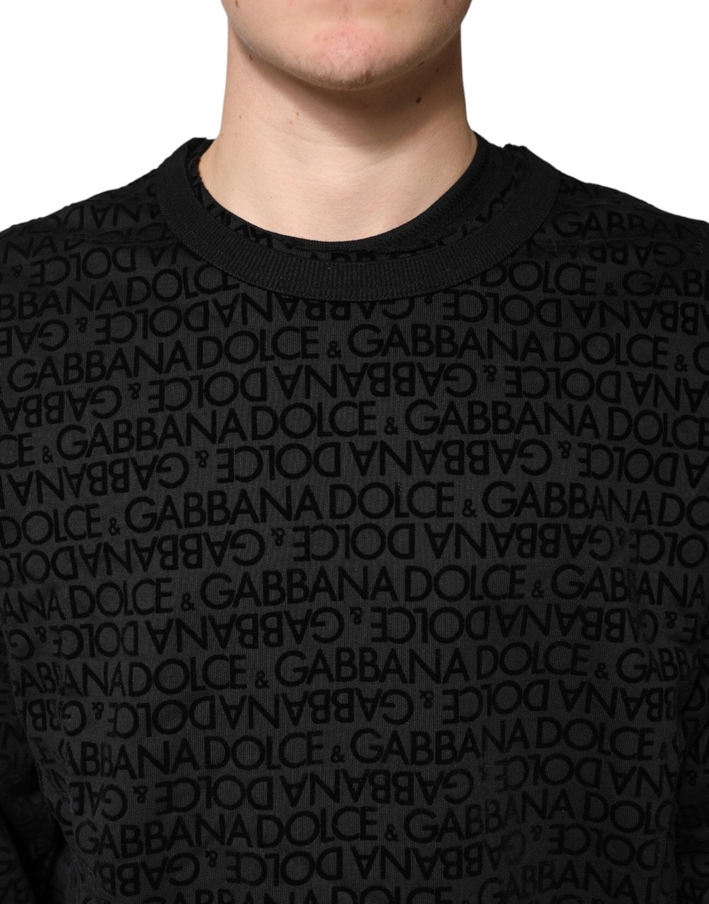 Dolce & Gabbana Black Monogram Crew Neck Sweatshirt Sweater Zwart