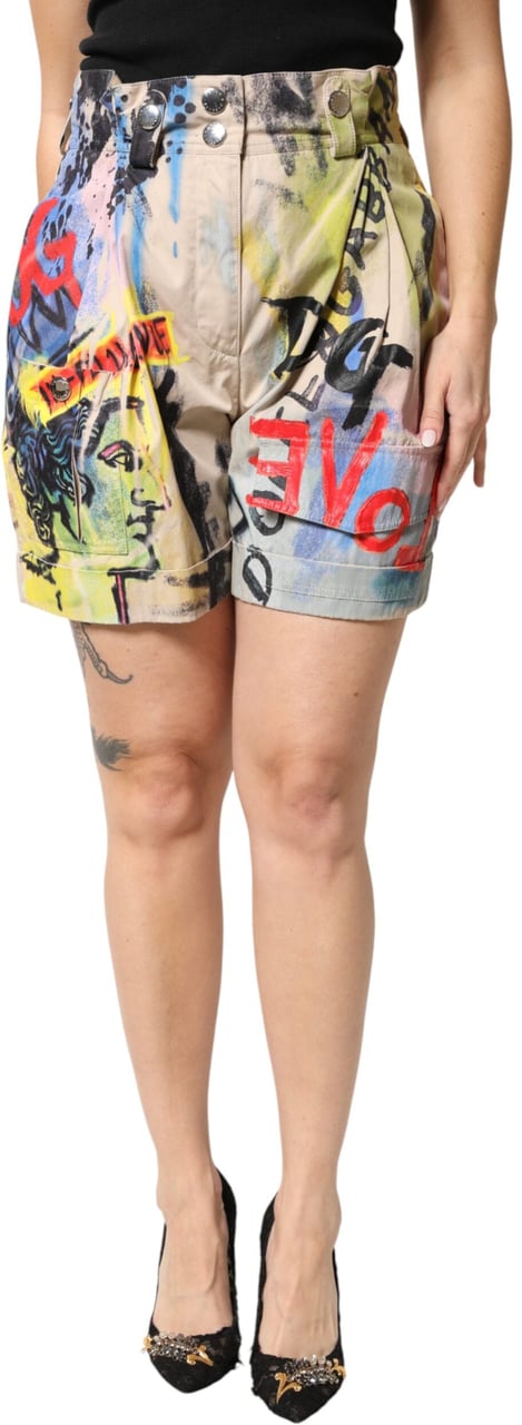 Dolce & Gabbana Multicolor Graffiti HighWaist Bermuda Shorts Divers
