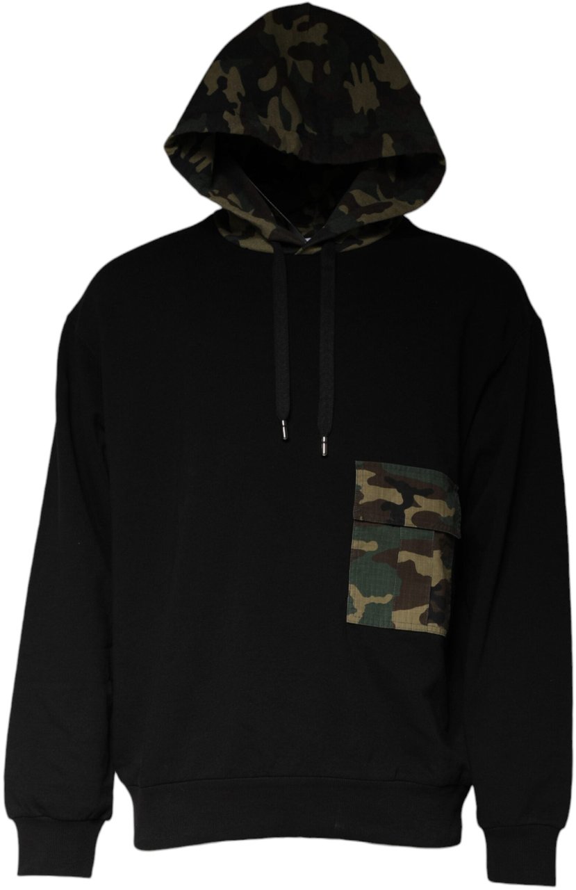 Dolce & Gabbana Black Camouflage Hooded Sweatshirt Sweater Zwart