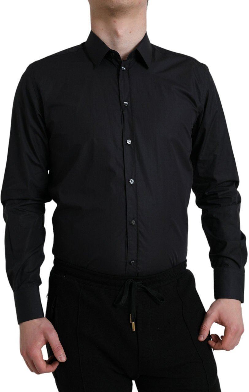 Dolce & Gabbana Navy Blue Cotton Collared Formal Dress Shirt Blauw