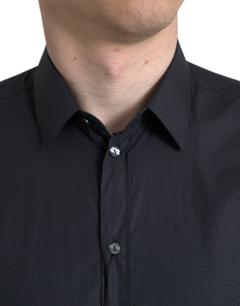 Dolce & Gabbana Navy Blue Cotton Collared Formal Dress Shirt Blauw