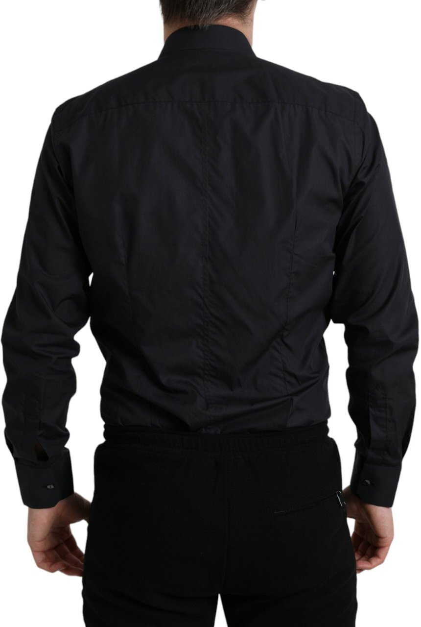 Dolce & Gabbana Navy Blue Cotton Collared Formal Dress Shirt Blauw