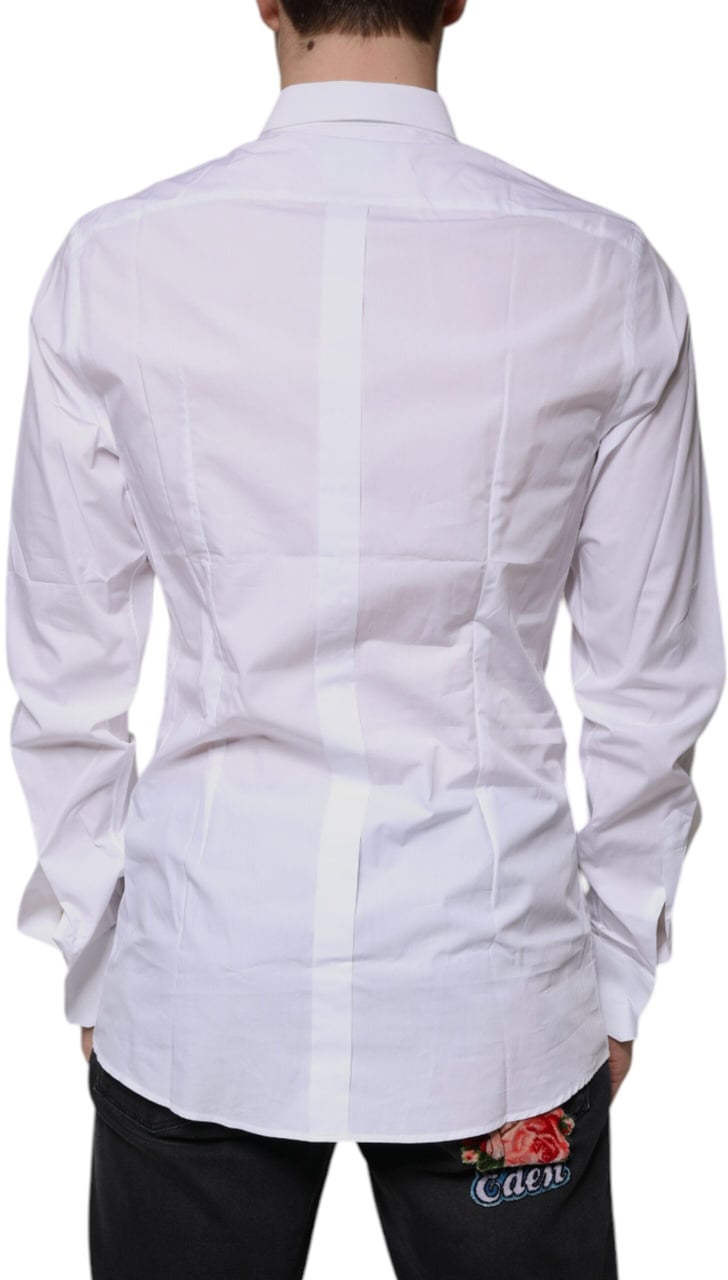 Dolce & Gabbana White Cotton Logo Formal Men GOLD Dress Shirt Wit