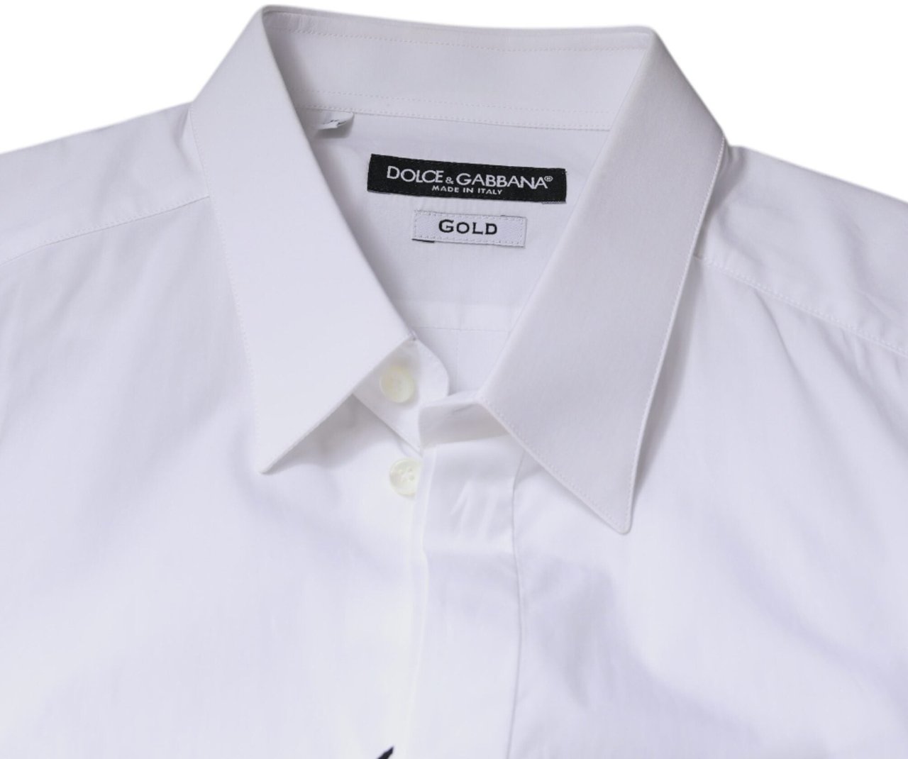 Dolce & Gabbana White Cotton Logo Formal Men GOLD Dress Shirt Wit