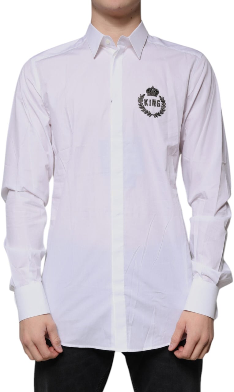 Dolce & Gabbana White Cotton Logo Formal Men GOLD Dress Shirt Wit