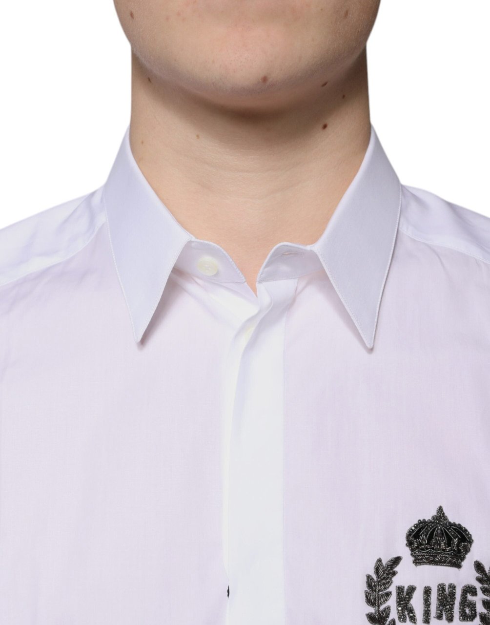 Dolce & Gabbana White Cotton Logo Formal Men GOLD Dress Shirt Wit