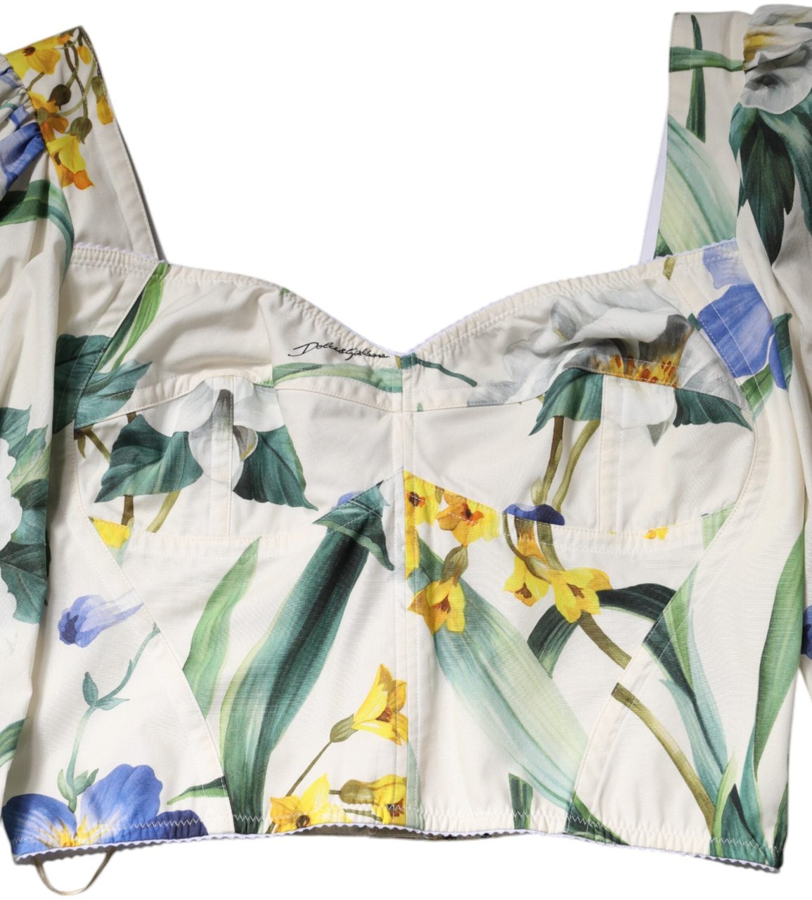 Dolce & Gabbana White Floral Puff Sleeves Crop Blouse Top Divers