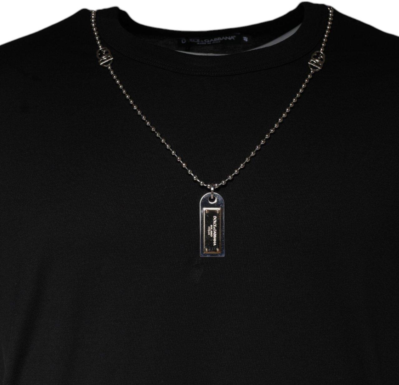 Dolce & Gabbana Black Cotton Necklace Embellished T-shirt Zwart