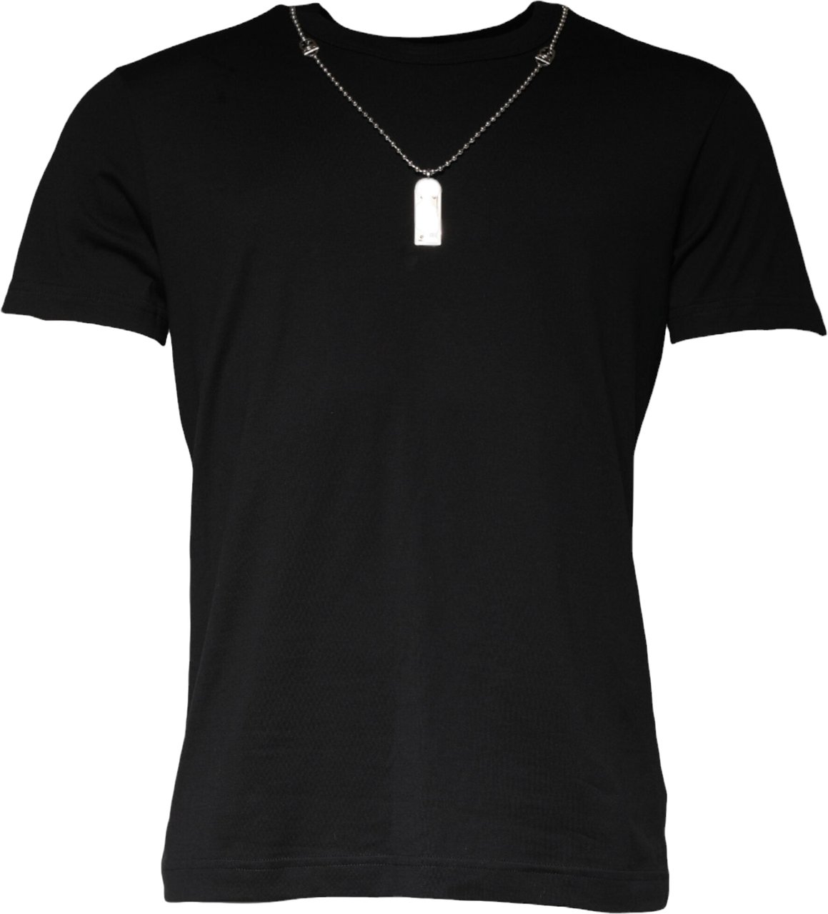 Dolce & Gabbana Black Cotton Necklace Embellished T-shirt Zwart
