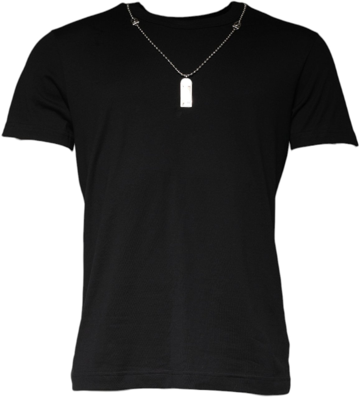 Dolce & Gabbana Black Cotton Necklace Embellished T-shirt Zwart