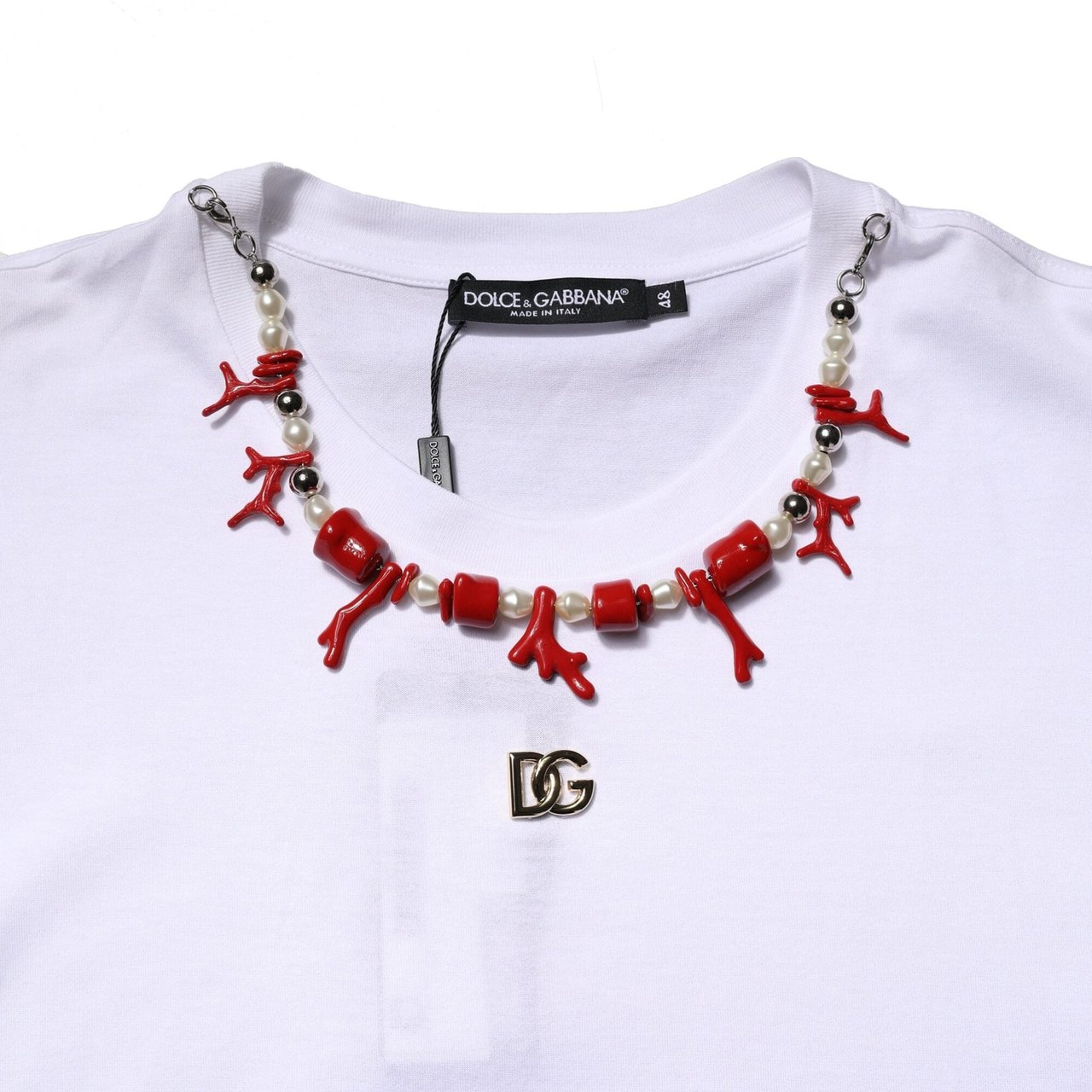 Dolce & Gabbana White Embellished Cotton Crew Neck T-shirt Wit