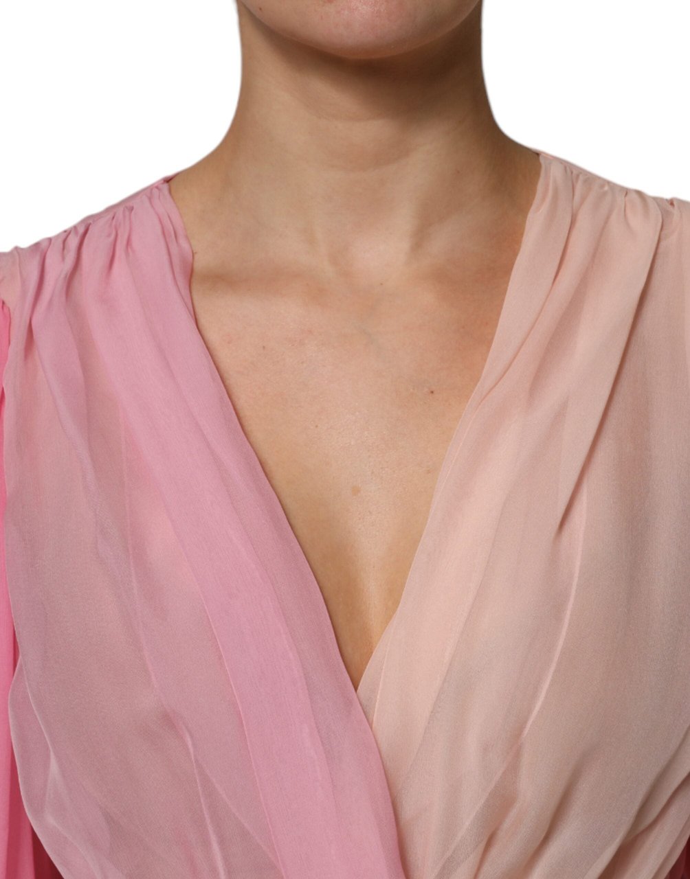 Dolce & Gabbana Pink Plunging V-neck Long Sleeves Blouse Top Groen
