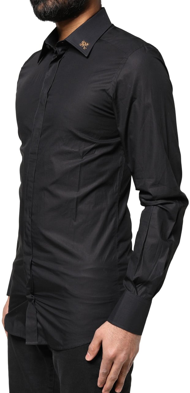 Dolce & Gabbana Black GOLD Cross Embellished Men Dress Shirt Blauw