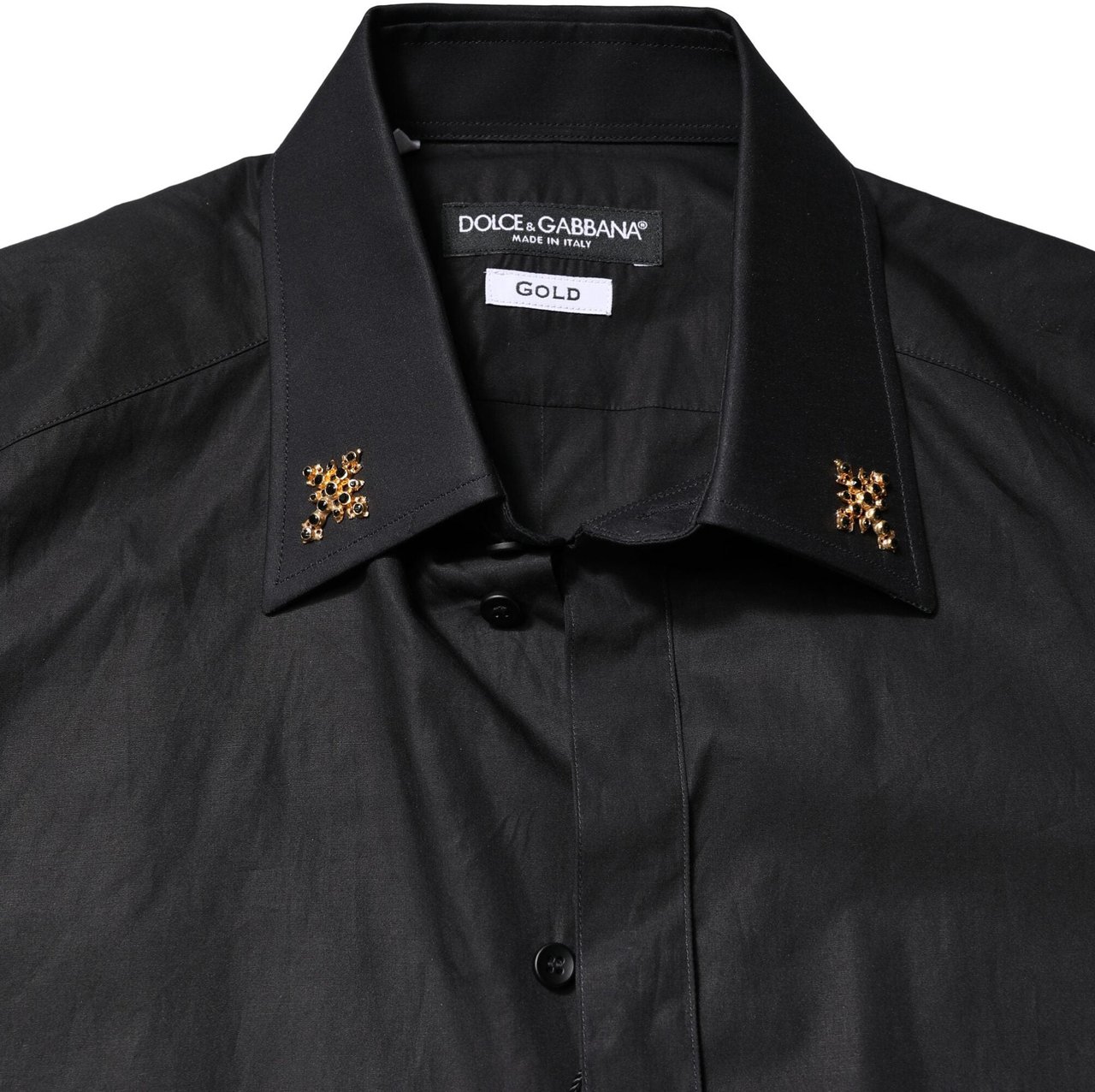 Dolce & Gabbana Black GOLD Cross Embellished Men Dress Shirt Blauw